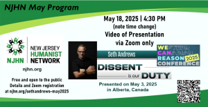 NJHN May Program - Seth Andrews: Dissent Is Our Duty (video of presentation via Zoom only) @ Via Zoom only